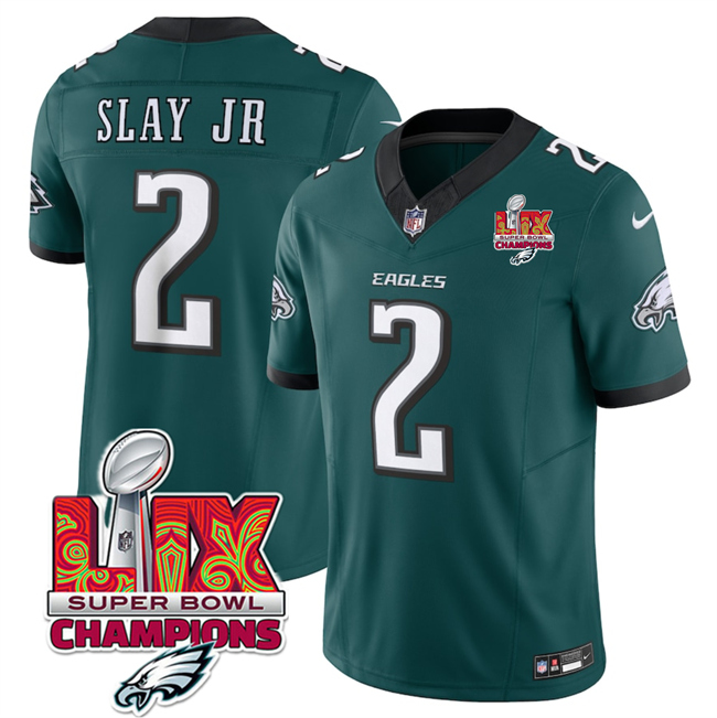 Personalized Men’s Philadelphia Eagles #2 Darius Slay JR Green 2025 Eagles Logo Super Bowl LIX Patch New F.U.S.E. Limited Stitched Football Jersey