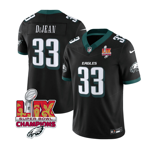 Personalized Men’s Philadelphia Eagles #33 Cooper DeJean Black 2025 Eagles Logo Super Bowl LIX Patch New F.U.S.E. Untouchable Limited Stitched Football Jersey