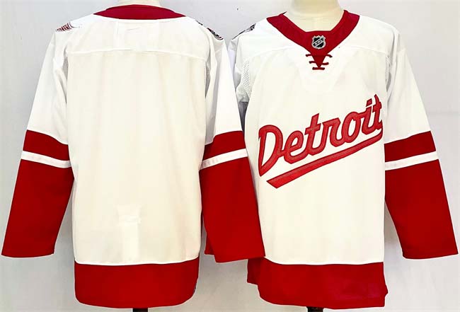 Personalized Men’s Detroit Red Wings Blank White Red 2024-25 Stitched Jersey