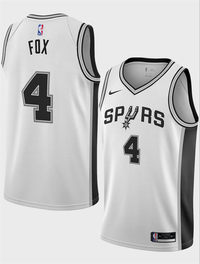 Personalized Men’s San Antonio Spurs #4 De’Aaron Fox White 2024-25 Association Edition Stitched Basketball Jersey