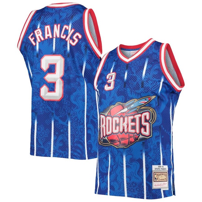 Personalized Men’s Houston Rockets #3 Steve Francis Blue 1999-2000 Mitchell & Ness Hardwood Classics Swingman Stitched Basketball Jersey