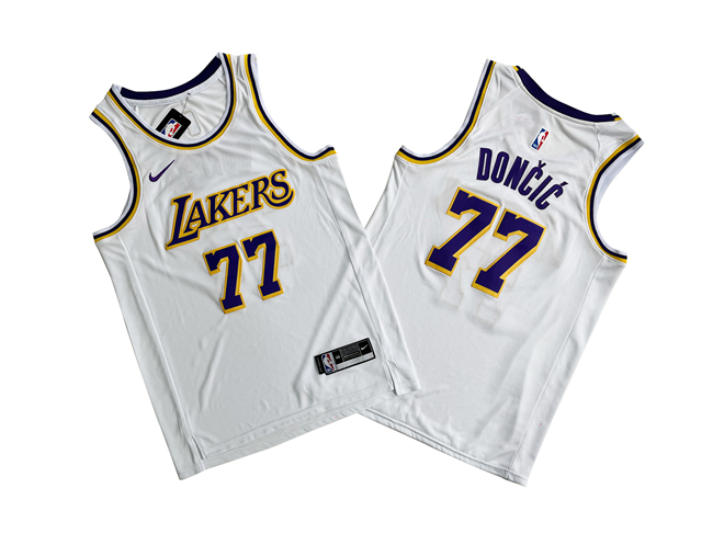 Personalized Men’s Los Angeles Lakers #77 Luka Doncic White Association Edition Stitched Basketball Jersey
