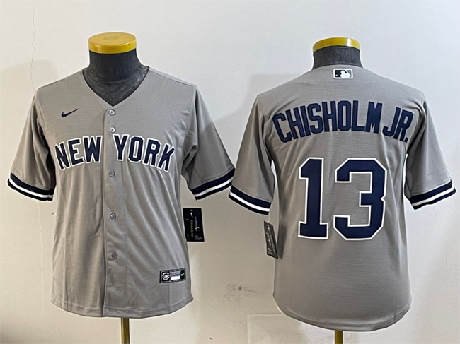 Personalized Youth New York Yankees #13 Jazz Chisholm Jr. Grey Cool Base Stitched Baseball Jersey