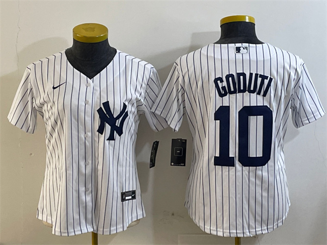 Personalized Women’s New York Yankees #10 Goduti White Cool Base Stitched Baseball Jersey(Run Small)