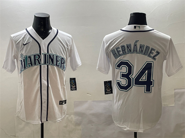 Personalized Men’s Seattle Mariners #34 Felix Hernandez White Cool Base Stitched Baseball Jersey
