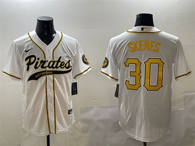 Personalized Men’s Pittsburgh Pirates #30 Paul Skenes White Cool Base Stitched Baseball Jersey
