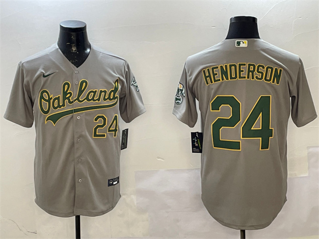 Personalized Men’s Oakland Athletics #24 Ricky Henderson Grey With Patch Stitched Baseball Jersey