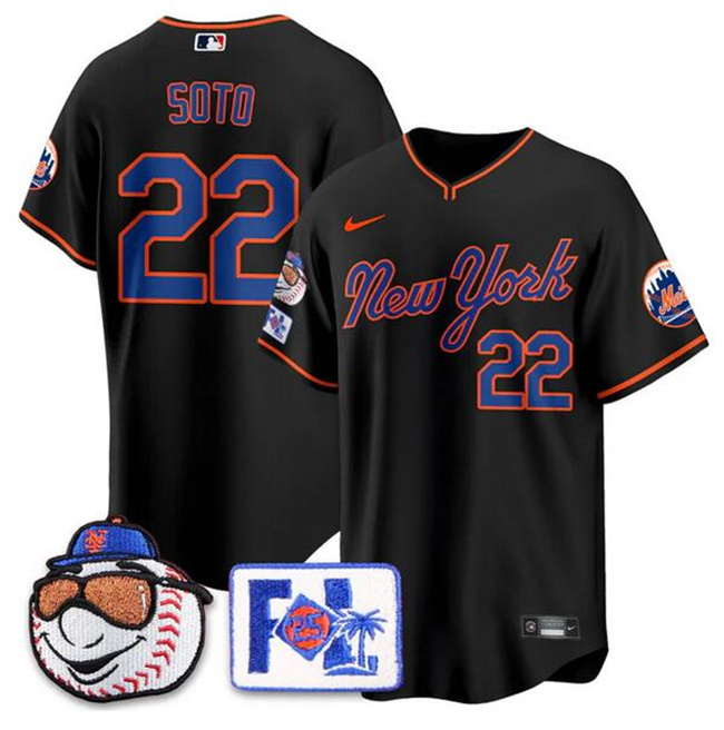 Personalized Men’s New York Mets #22 Juan Soto Black 2025 Spring Training Stitched Baseball Jersey