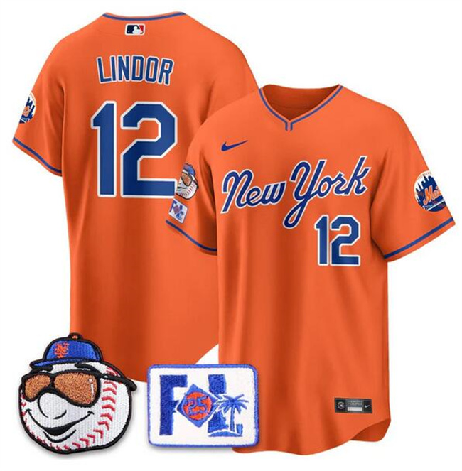 Personalized Men’s New York Mets #12 Francisco Lindor Orange 2025 Spring Training Stitched Baseball Jersey