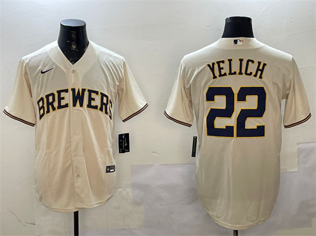 Personalized Men’s Milwaukee Brewers #22 Christian Yelich Cream Cool Base Stitched Jersey