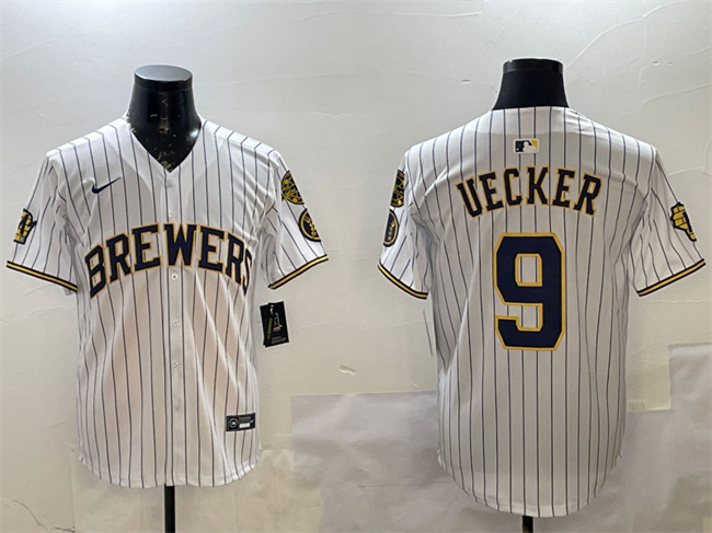 Personalized Men’s Milwaukee Brewers #9 Bob Uecker White With Home Patch Limited Stitched Baseball Jersey