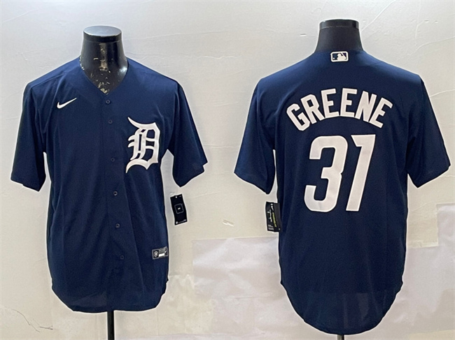 Personalized Men’s Detroit Tigers #31 Riley Greene Navy Cool Base Stitched Baseball Jersey