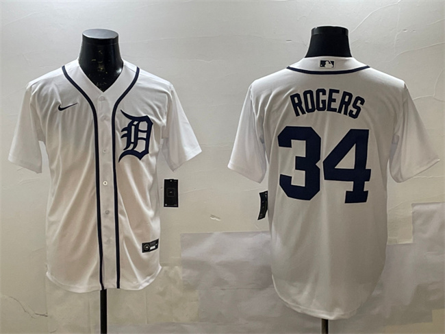 Personalized Men’s Detroit Tigers #34 Jake Rogers White Cool Base Stitched Baseball Jersey