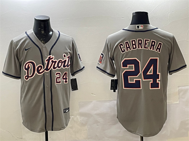Personalized Men’s Detroit Tigers #24 Miguel Cabrera Grey Cool Base Stitched Baseball Jersey