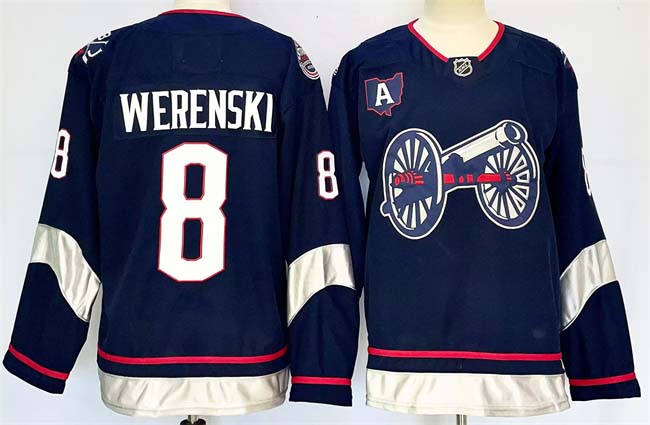 Personalized Men’s Columbus Blue Jackets #8 Zach Werenski Navy 2024-25 With A Patch Stitched Hockey Jersey