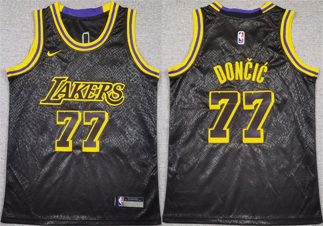 Personalized Youth Los Angeles Lakers #77 Luka Doncic Black 2025 City Edition Stitched Basketball Jersey