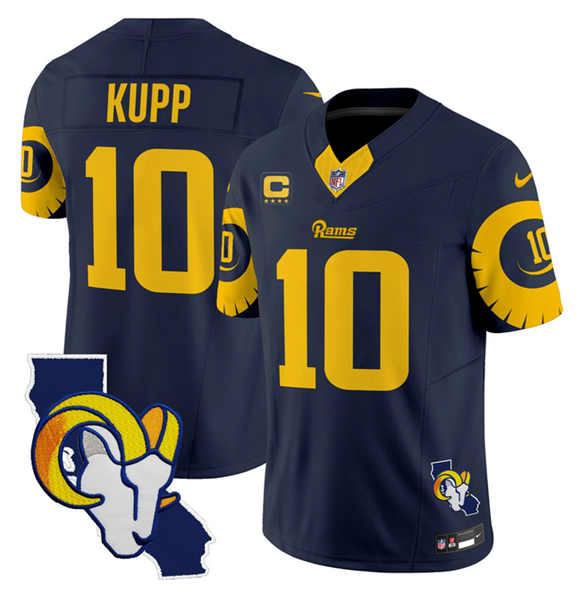 Personalized Men’s Los Angeles Rams #10 Cooper Kupp Navy 2025 4-Star C Patch F.U.S.E. V2 Limited Stitched Football Jersey