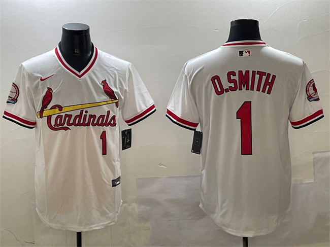 Personalized Men’s St. Louis Cardinals #1 Ozzie Smith White With Patch Stitched Baseball Jerseys