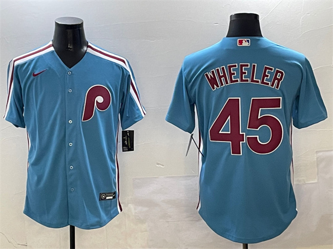 Personalized Men’s Philadelphia Phillies #45 Zack Wheeler Blue Cool Base Stitched Jersey