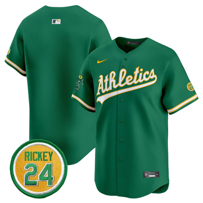 Personalized Men’s Oakland Athletics Blank Green 2024 Limited With Rickey Henderson Patch Stitched Jersey