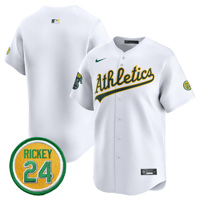 Personalized Men’s Oakland Athletics Blank White 2024 Home Limited With Rickey Henderson Patch Stitched Jersey