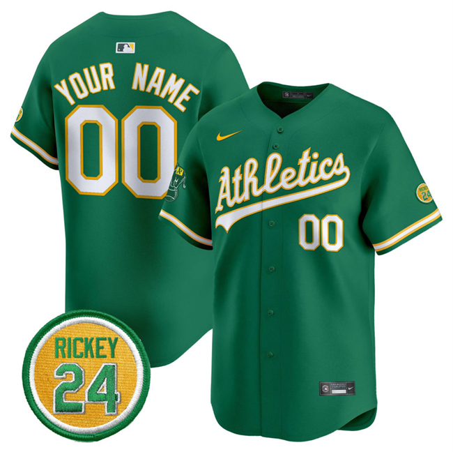 Personalized Men’s Oakland Athletics Active Player Green 2024 Limited With Rickey Henderson Patch Stitched Jersey
