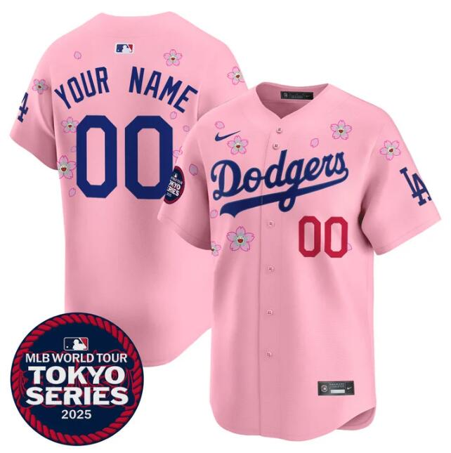 Personalized Men’s Los Angeles Dodgers Active Player Pink 2025 Tokyo Series Limited Stitched Baseball Jersey
