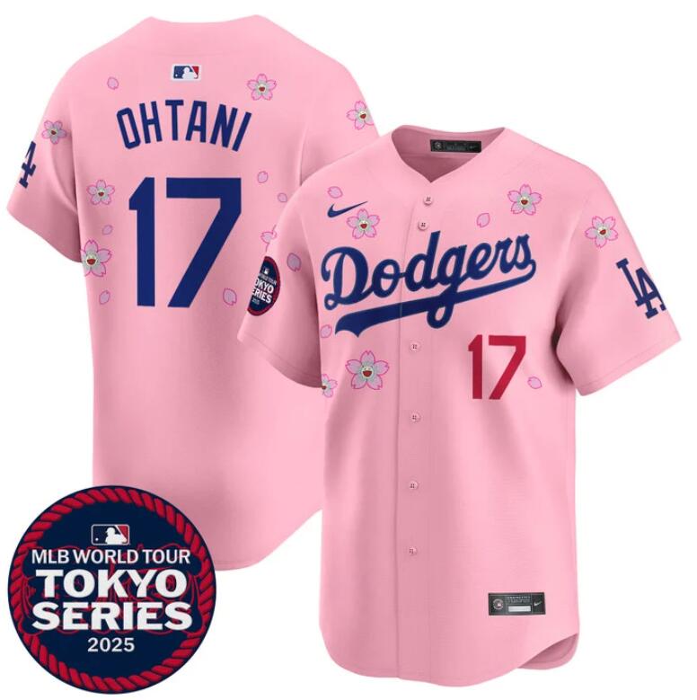Personalized Men’s Los Angeles Dodgers #17 Shohei Ohtani Pink 2025 Tokyo Series Limited Stitched Baseball Jersey