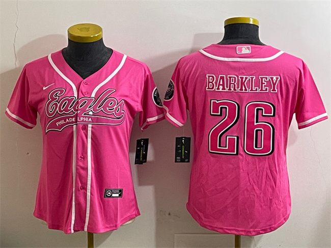 Personalized Women’s Philadelphia Eagles #26 Saquon Barkley Pink Cool Base Stitched Baseball Jersey(Run Small)