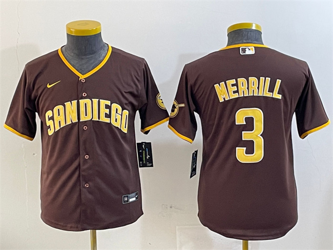 Personalized Youth San Diego Padres #3 Jackson Merrill Brown Stitched Baseball Jersey