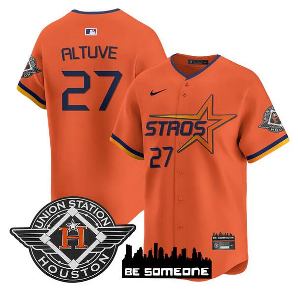 Personalized Youth Houston Astros #27 Jose Altuve Orange 2025 City Connect Limited Stitched Baseball Jersey