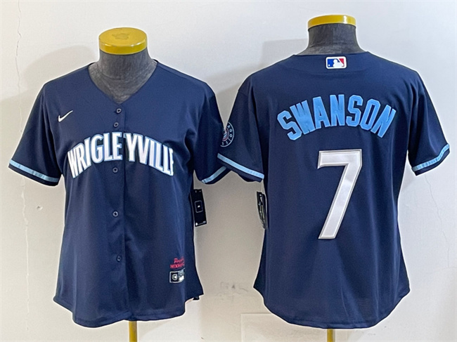 Personalized Youth Chicago Cubs #7 Dansby Swanson Navy City Connect Stitched Jersey