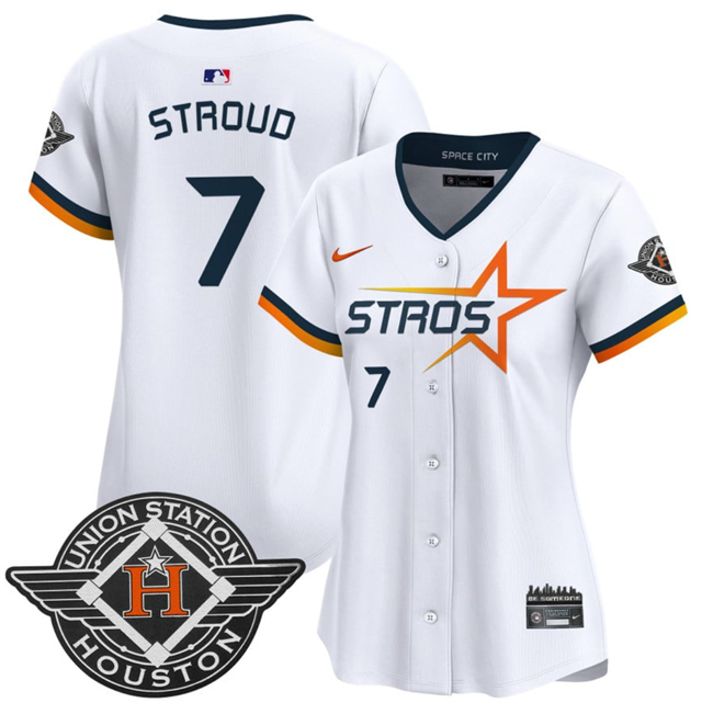 Personalized Women’s Houston Astros #7 C.J. Stroud White 2025 City Connect Limited Stitched Baseball Jersey(Run Small)