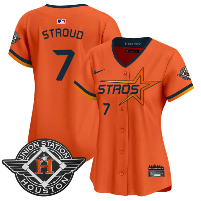 Personalized Women’s Houston Astros #7 C.J. Stroud Orange 2025 City Connect Limited Stitched Baseball Jersey(Run Small)