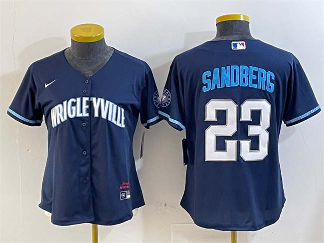Personalized Women’s Chicago Cubs #23 Ryne Sandberg Navy City Connect Stitched Jersey