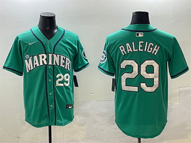 Personalized Men’s Seattle Mariners #29 Cal Raleigh Aqua Limited Stitched Jersey