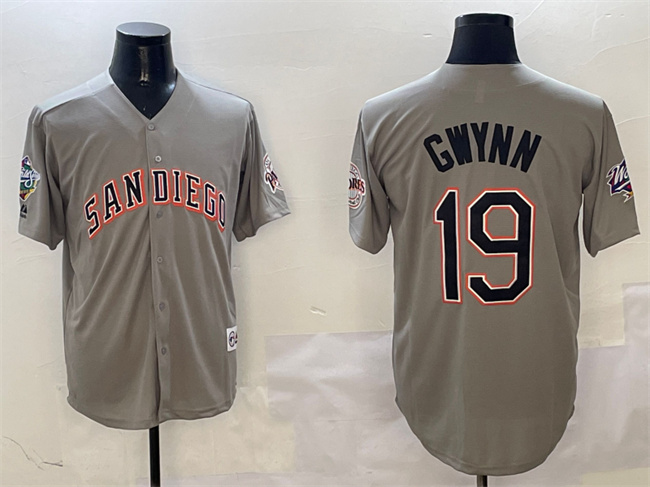 Personalized Men’s San Diego Padres #19 Tony Gwynn Grey With Patch Cool Base Stitched Jersey