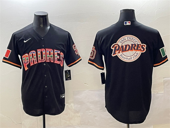 Personalized Men’s San Diego Padres Team Big Logo Black Mexico Cool Base Stitched Baseball Jersey