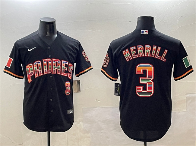 Personalized Men’s San Diego Padres #3 Jackson Merrill Black Mexico Cool Base Stitched Baseball Jersey