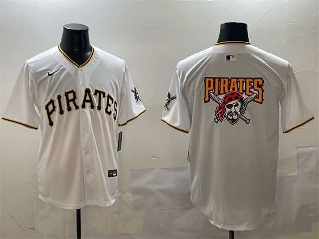 Personalized Men’s Pittsburgh Pirates Team Big Logo White Home Limited Stitched Baseball Jersey