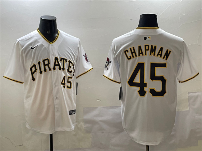 Personalized Men’s Pittsburgh Pirates #45 Aroldis Chapman White Home Limited Stitched Baseball Jersey