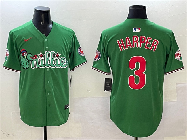 Personalized Men’s Philadelphia Phillies #3 Bryce Harper Green Phanatic Limited Stitched Jersey