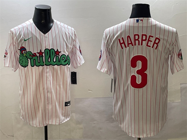 Personalized Men’s Philadelphia Phillies #3 Bryce Harper White Phanatic Cool Base Stitched Jersey