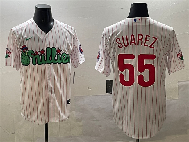 Personalized Men’s Philadelphia Phillies #55 Ranger Suarez White Phanatic Cool Base Stitched Jersey