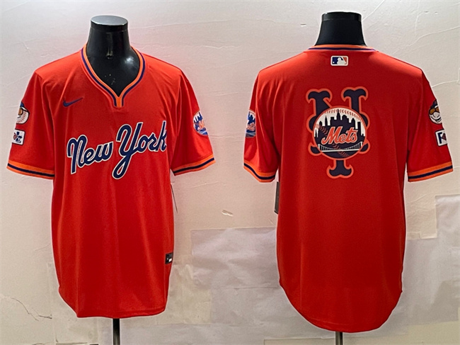 Personalized Men’s New York Mets Team Big Logo Orange 2025 Spring Training Stitched Baseball Jersey