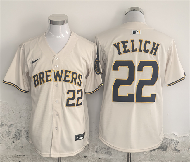 Personalized Men’s Milwaukee Brewers #22 Christian Yelich Cream Home Limited Stitched Jersey