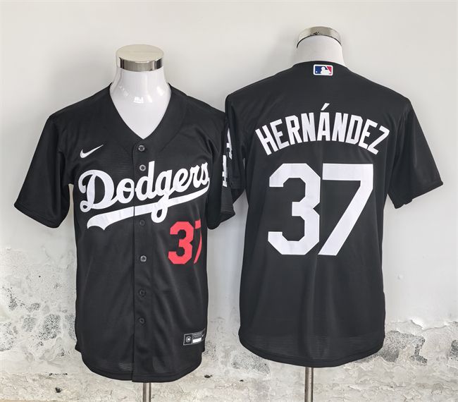 Personalized Men’s Los Angeles Dodgers #37 Teoscar Hernandez Black Cool Base Stitched Baseball Jersey