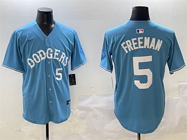 Personalized Men’s Los Angeles Dodgers #5 Freddie Freeman Light Blue Limited Stitched Baseball Jersey