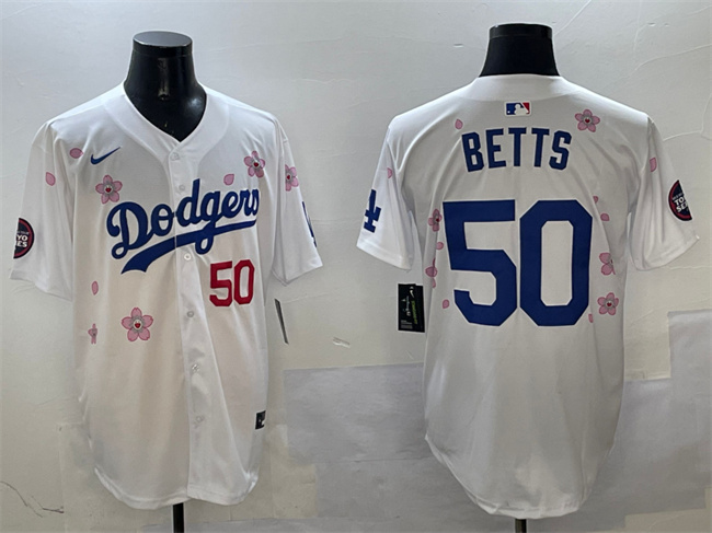 Personalized Men’s Los Angeles Dodgers #50 Mookie Betts White 2025 Tokyo Series Limited Stitched Baseball Jersey