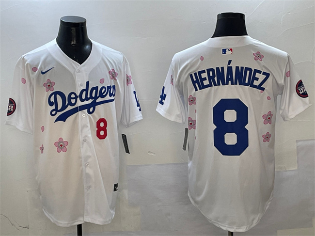 Personalized Men’s Los Angeles Dodgers #8 Enrique Hernandez White 2025 Tokyo Series Limited Stitched Baseball Jersey